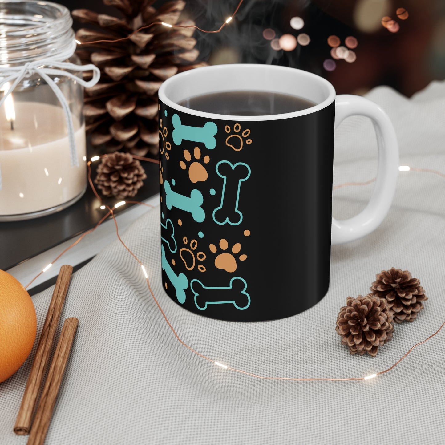 Pet Lover's 11oz Mug with Bones and Paws Design - Perfect for Dog Owners
