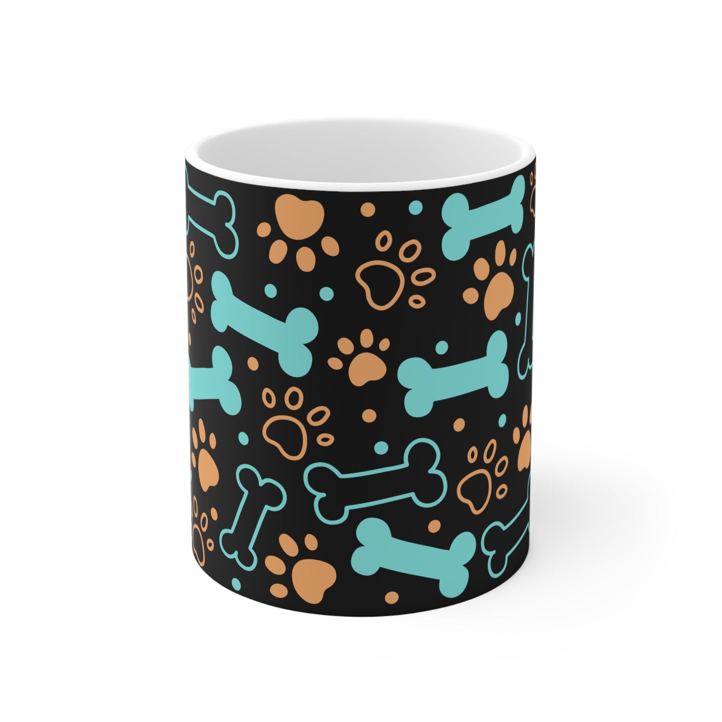 Pet Lover's 11oz Mug with Bones and Paws Design - Perfect for Dog Owners