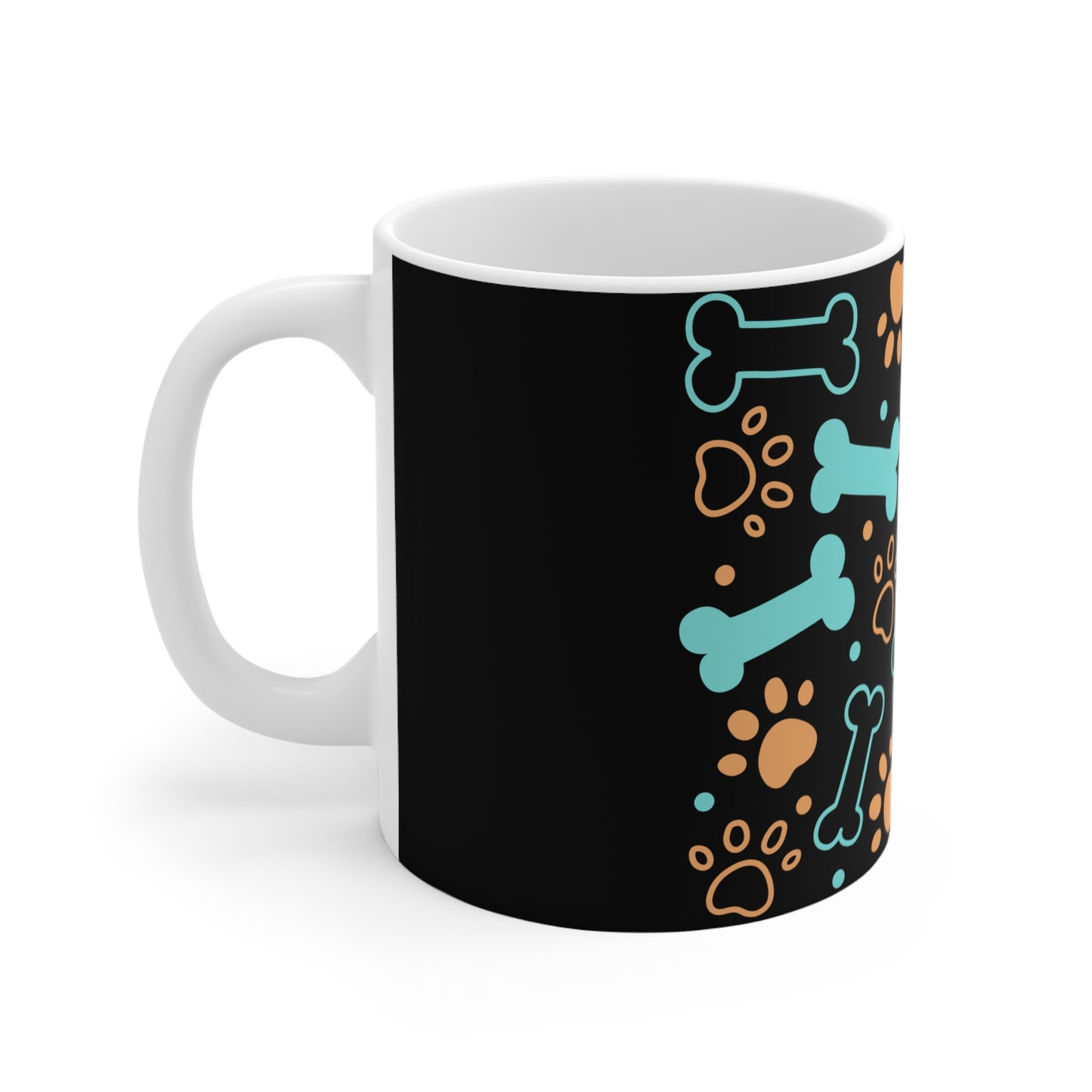 Pet Lover's 11oz Mug with Bones and Paws Design - Perfect for Dog Owners